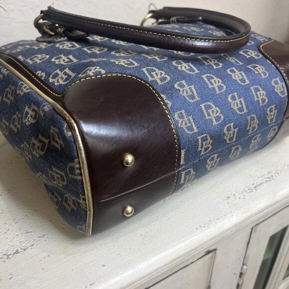 Dooney & Bourke Signature Denim Canvas Satchel w/ Leather Trim Tote Purse - Picture 4 of 15